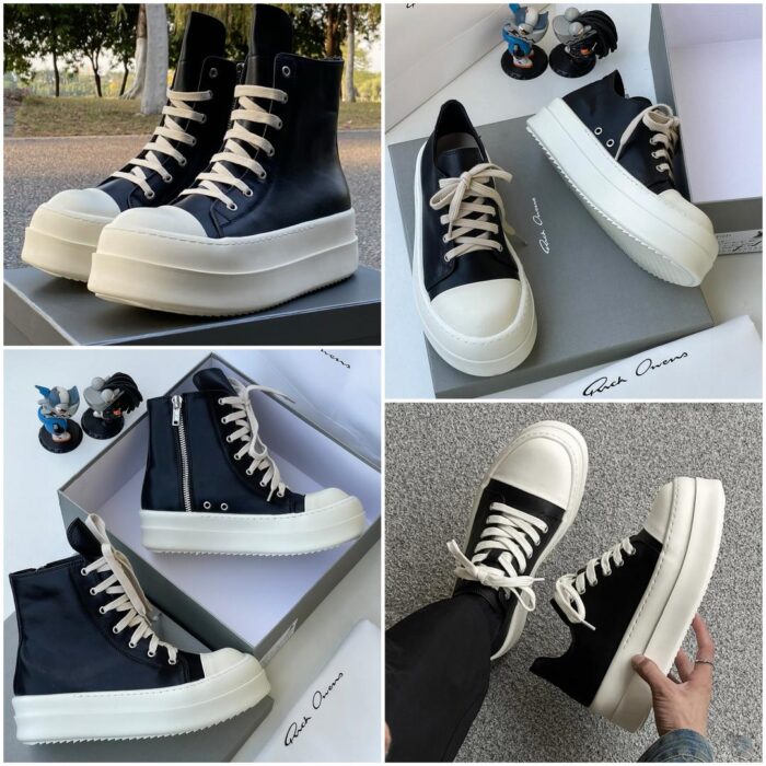 Tall, Black Platform Sneakers with White Laces. Perfect for all-weather wear. Stylish and comfortable.