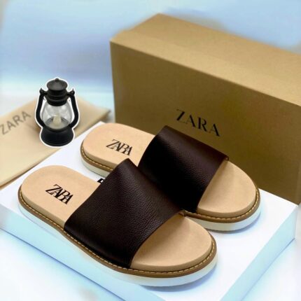 Zara Brown Leather-Like Slides