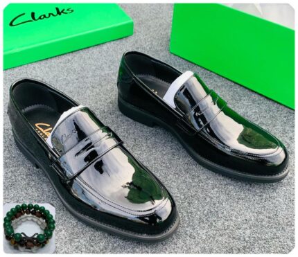 Clarks Men's Black Patent Leather Loafers.