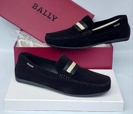 Bally Suede Driving Loafers with Stripe Detail (Black)