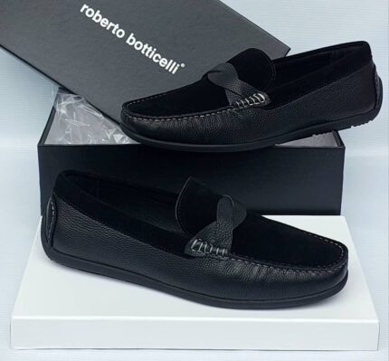 Roberto Botticelli Mixed-Material Driving Loafers (Black)