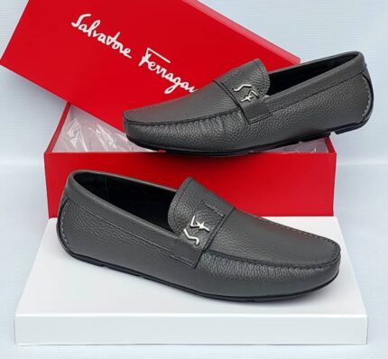 Salvatore Ferragamo Gancini Leather Driving Loafers (Dark Grey)