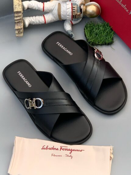 Salvatore Ferragamo Men's Gancini Cross-Strap Slides