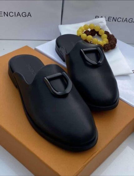 Black Leather Mules