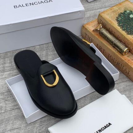 Black Leather Mules or Slip-on Loafer