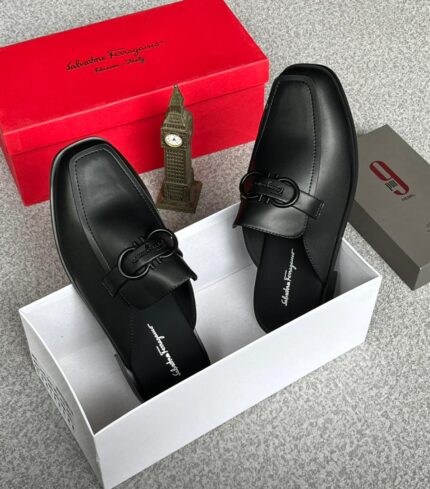 The Ferragamo Black Leather Mule Loafer