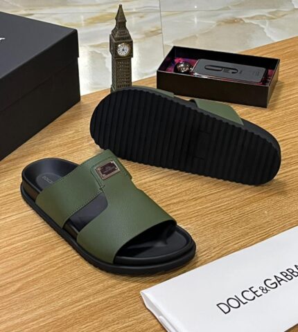 The D&G Olive Leather Comfort Slide