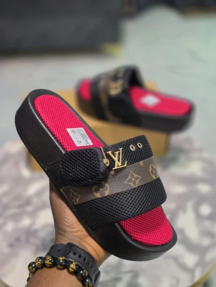 Louis Vuitton  Monogram Slide Sandals (Black & Red)