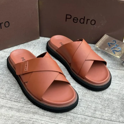 Classic Cross-Strap Slide Sandals (Brown )