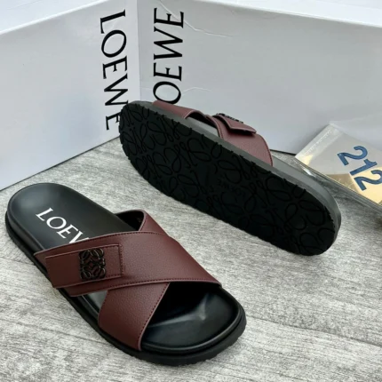 Designer Cross-Strap Slide Sandals (Brown )