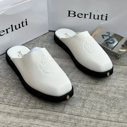 Premium Embossed Mule Slides (White )