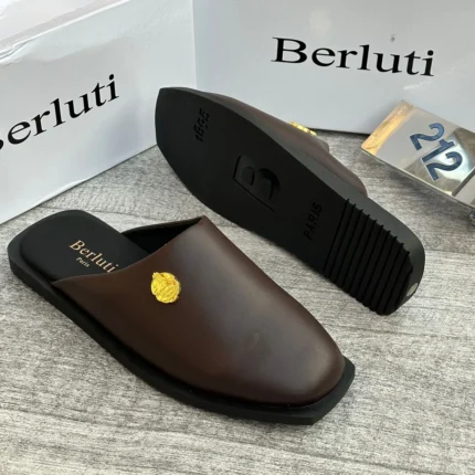 Luxury Leather Mule Slides (Brown)
