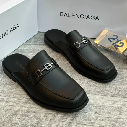 Balenciaga Leather Logo Mule Loafers ( Black)