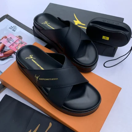 Giuseppe Zanotti Signature Cross-Strap Luxury Slides – Black