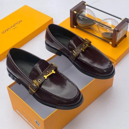 Louis Vuitton Inspired Patent Leather Signature Loafers – Burgundy