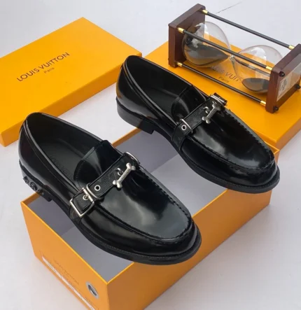 Louis Vuitton Inspired Patent Leather Signature Loafers – Black