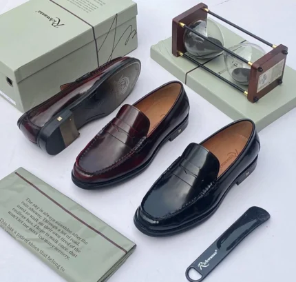 Classic Heritage Leather Penny Loafers – Black & Burgundy