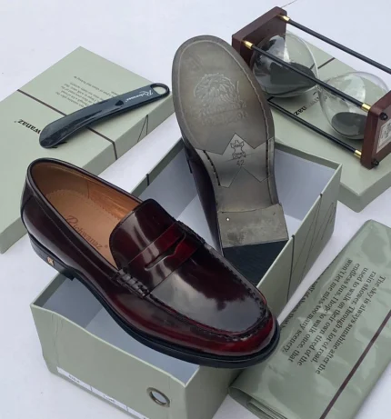 Classic Heritage Leather Penny Loafers – Black & Burgundy