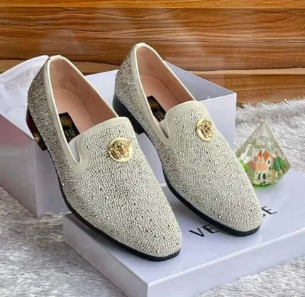 Premium Crystal Beige Designer Loafers