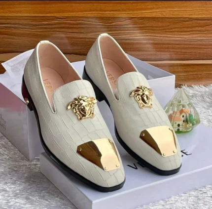 Elite Gold Accent Leather Loafers  (Cream)