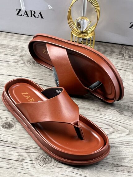 Zara Toe-Loop Comfort Slides (Brown)