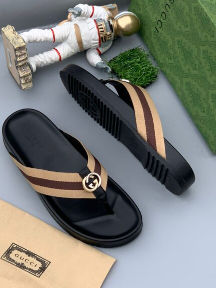 Gucci Web Stripe Thong Sandals with Interlocking G