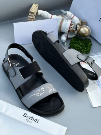 Berluti Scritto Leather Slingback Sandals