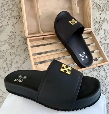 Off-White Arrow Logo Leather Pool Slides