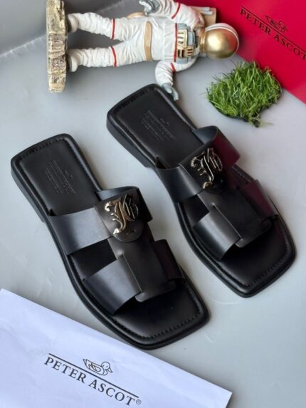 Peter Ascot Monogram Leather Slides