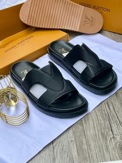 Black Louis Vuitton Leather Slides