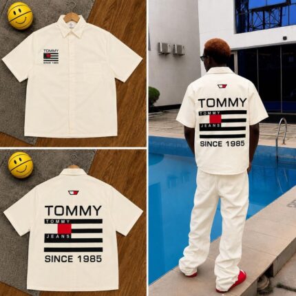 White Tommy Jeans Short-Sleeve Button-up Shirt
