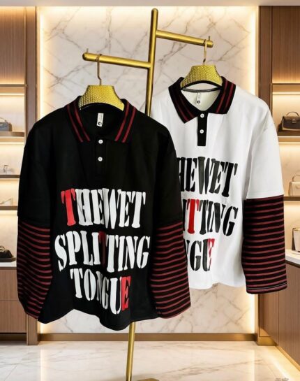 Romwe graphic long sleeve polo shirt