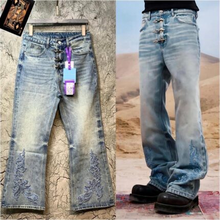 Luxury Hooked Embroidered Denim Pants