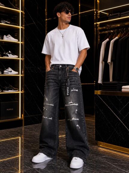 Purple Brand Black Ripped Denim Jeans