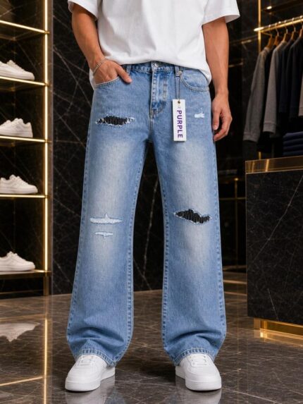 Purple Brand Blue Ripped Denim Jeans