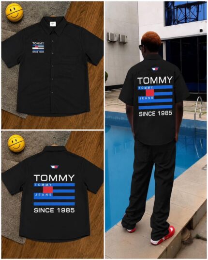 Black Tommy Jeans Short-Sleeve Button-up Shirt