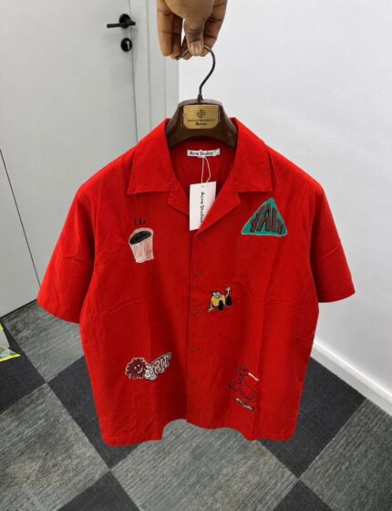 Acne Studios Red Short Sleeve Button up Shirt