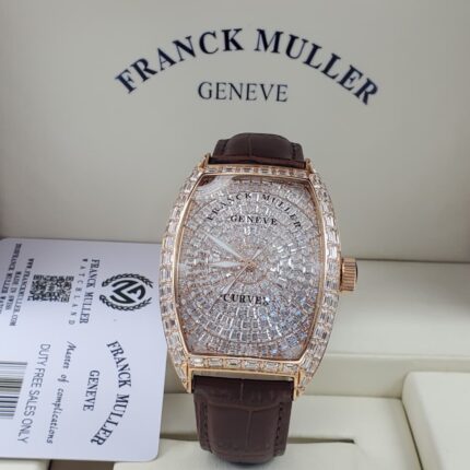 Franck Muller Curvex Watch In Rose Gold and Brown leather strap