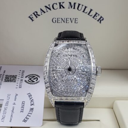 Franck Muller Curvex Watch In Diamond Dial and Black leather strap