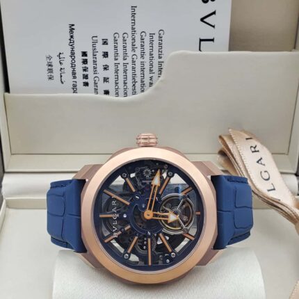 Bvlgari Octo Roma Tourbillon Sapphire Rose Gold Case and blue wristwatch
