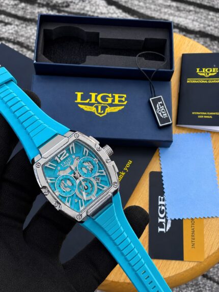LIGE Chrono-Sport Tonneau Aqua Blue Watch