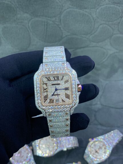 Aurelia Full Iced-Out Santos Luxury Watch
