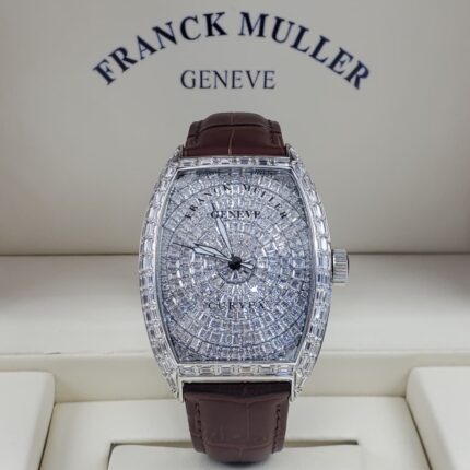 Franck Muller Curvex Watch In Diamond Dial and Brown leather strap