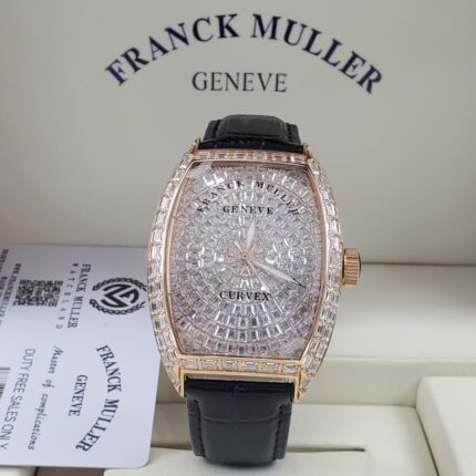Franck Muller Curvex Watch In Rose Gold and Black leather strap